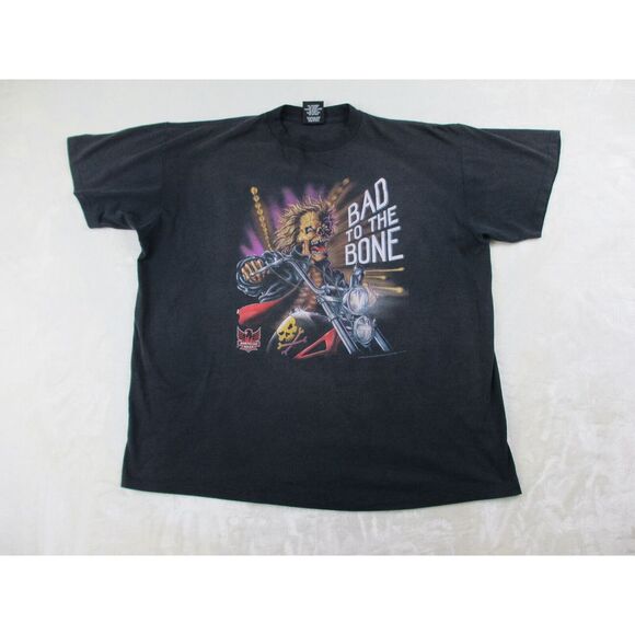 VINTAGE 3D Emblem Shirt Mens 2XL XXL Skeleton Bad To The...